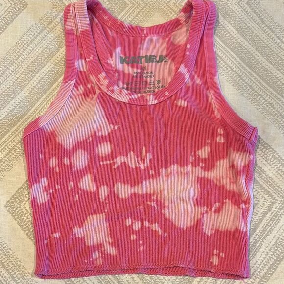 Katie J NYC Pink Tie-Dye Girls Cropped Tank Top - Size M & XL - Picture 1 of 4